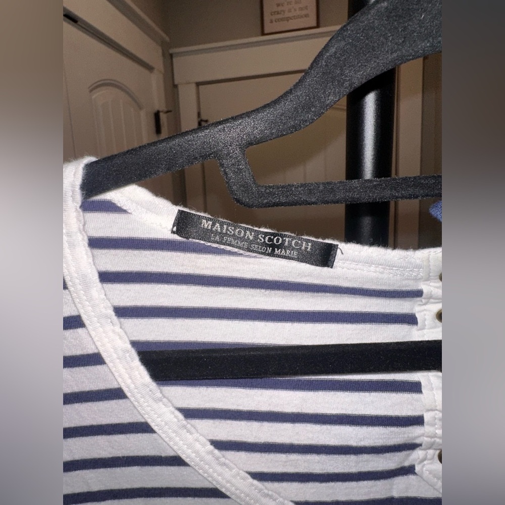 Maison Scotch & Soda Size 2 Women's Striped Top - Black and White Logo Tshirt - Picture 7 of 13